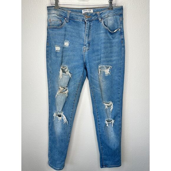 Wax Jean Collection Medium Wash Distressed Holes Boyfriend Denim Jeans 30 - Picture 2 of 14